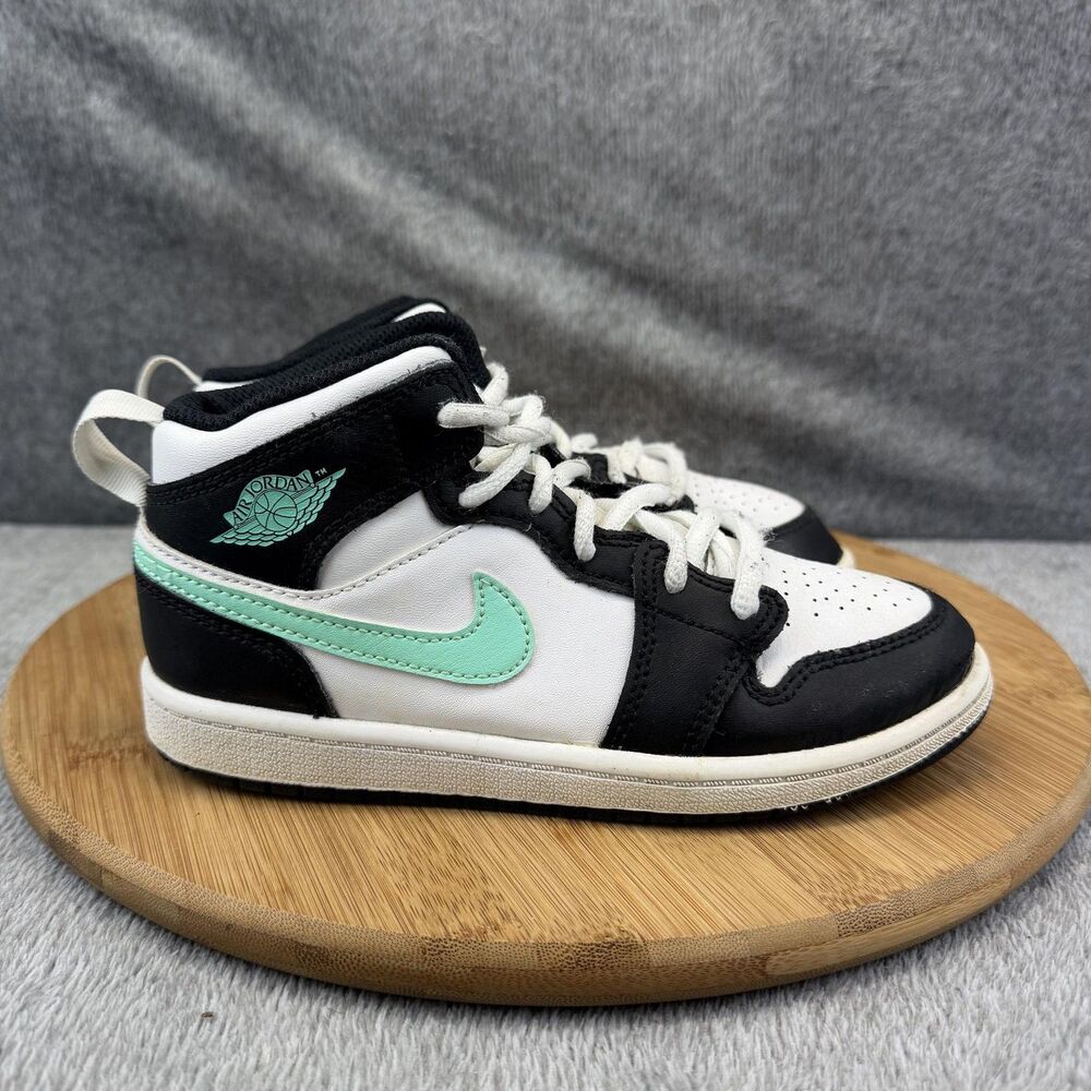 Jordan Air Jordan 1 Mid Shoes Boys Size 1Y Black White Mint Sneakers DQ8424-103
